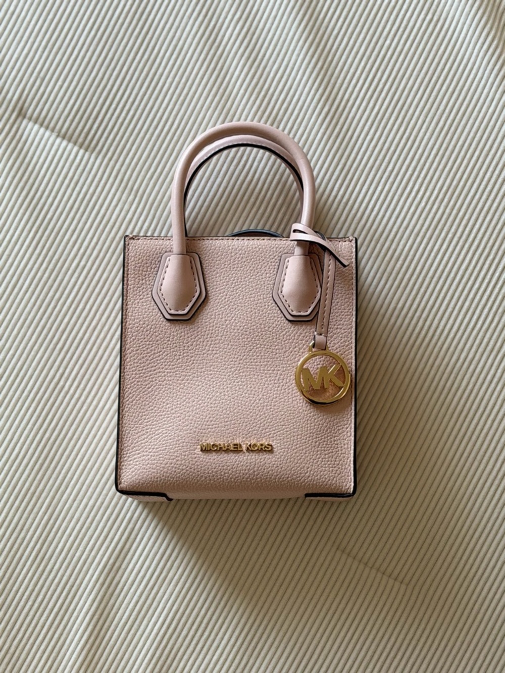 Michael Kors Blush Pebbled Leather Mini Satchel with Gold Charm